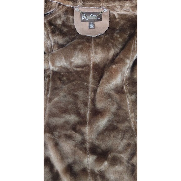 VTG Big Chill Coat Women Zip Up 1X Brown Hooded Suede Winter Faux Fur Jacket - Picture 10 of 11